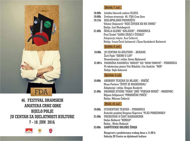 Počinje 46. Festival dramskih amatera Crne Gore Počinje 46. Festival dramskih amatera Crne Gore